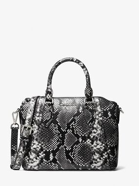 Michael Kors Black and Gray Sienna Medium Snake-Print Satchel